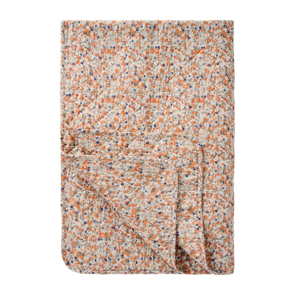 Quilt Tæppe m/Orange og Blå Blomster