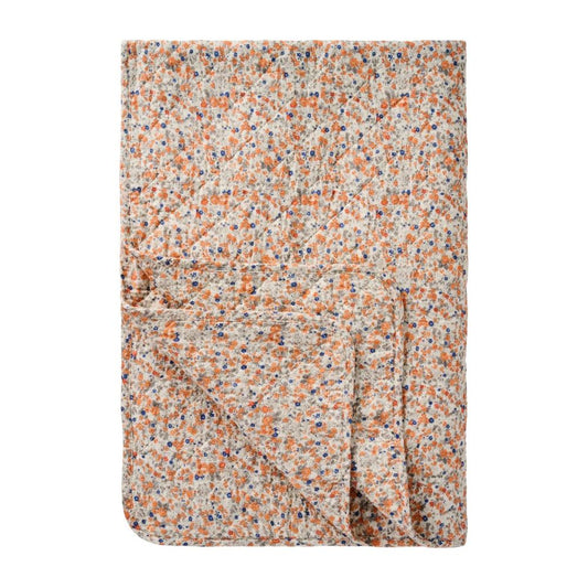 Quilt Tæppe m/Orange og Blå Blomster