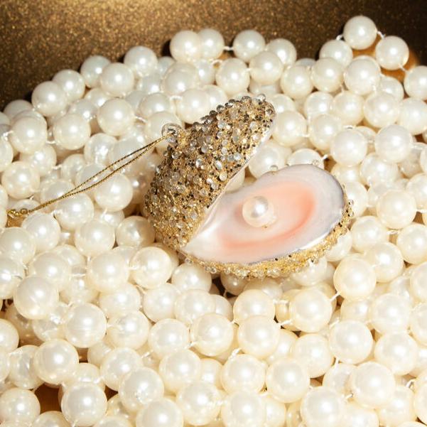 Ornament Glass Champagne Glitter Oyster