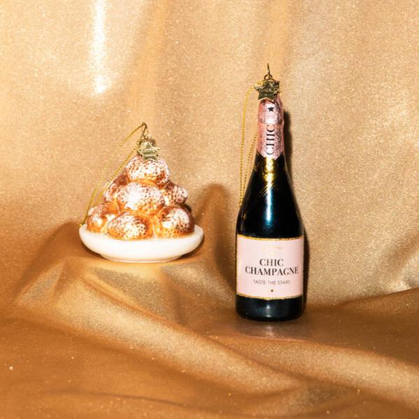 Ornament Glass Luxury Pink Bottle w/Champagne
