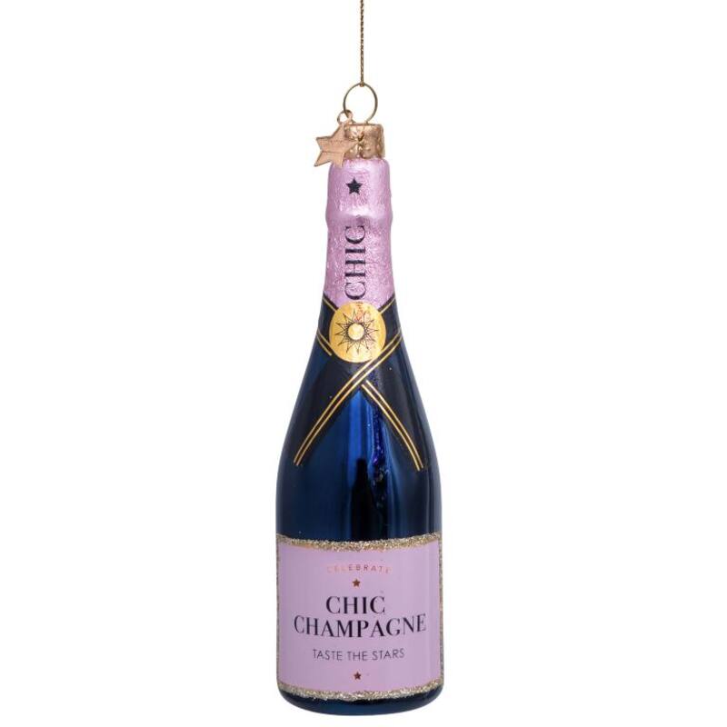 Ornament Glass Luxury Pink Bottle w/Champagne