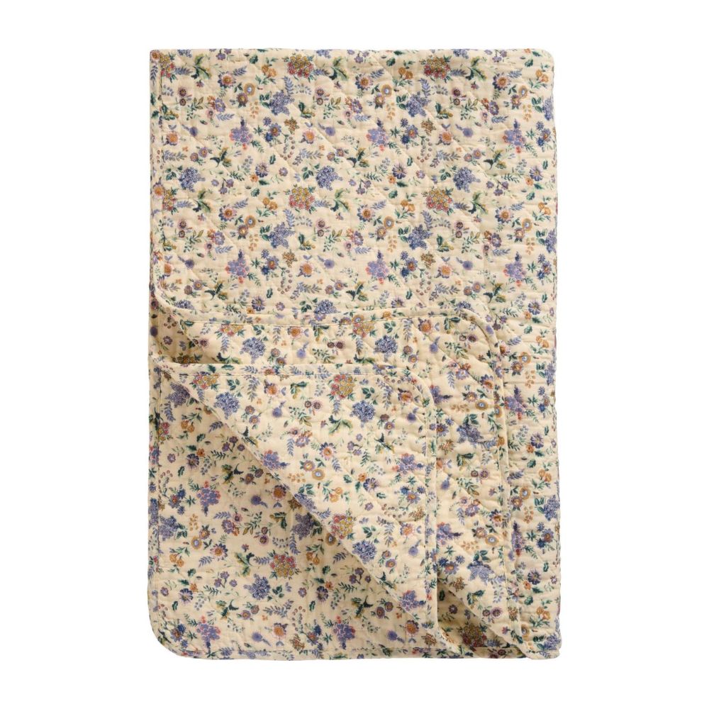 Quilt Tæppe m/Lilla og Brune Blomster