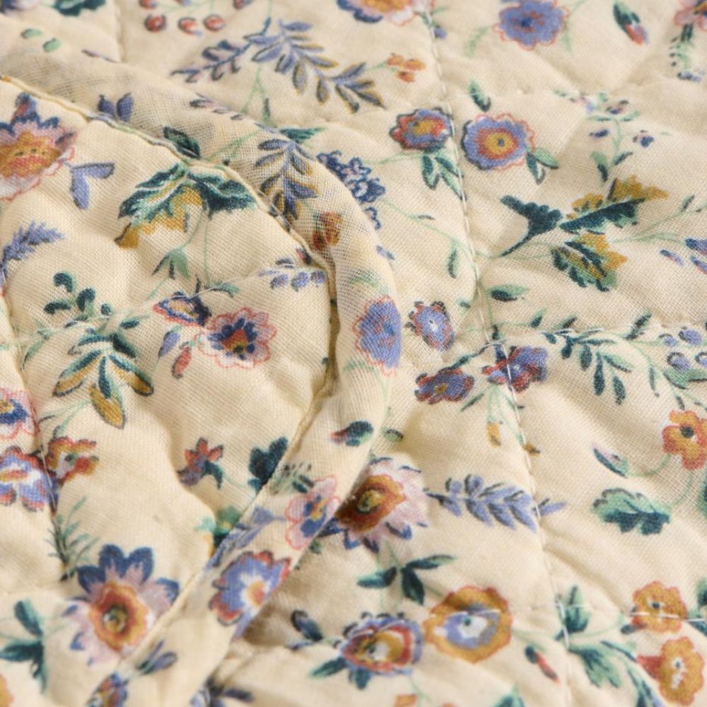 Quilt Tæppe m/Lilla og Brune Blomster