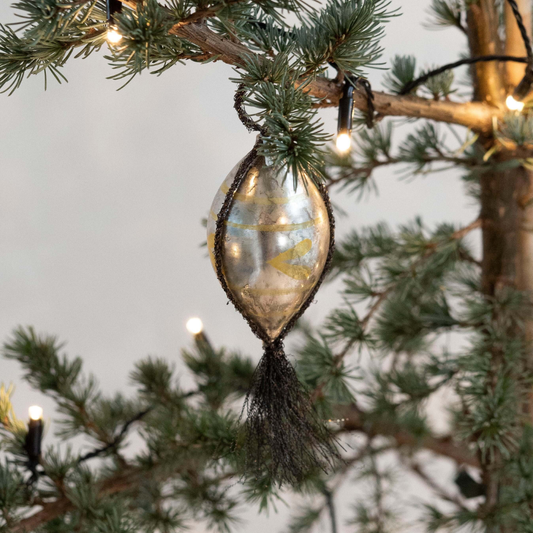 Glass Bauble with Tinsel and Handpainted Decorations