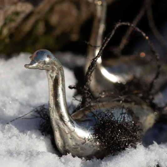 Silvered Glass Bird with Tinsel Decorations
