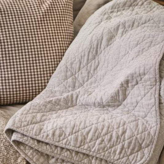Quilt Tæppe Hvide og Jordfarverde Mælkedrengestriber