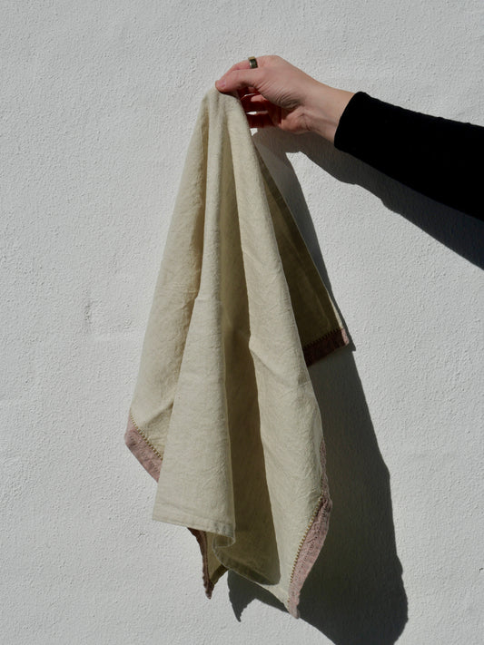 Viskestykke hør/bomuld - Pano largo beige/rosa