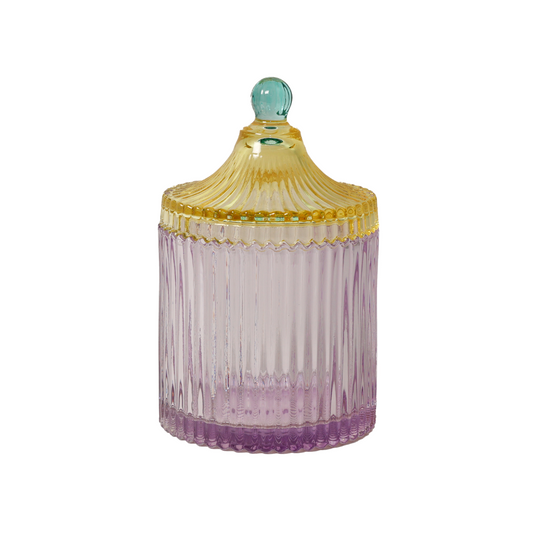 Bonbonniere, violet/gul 17xø10 cm