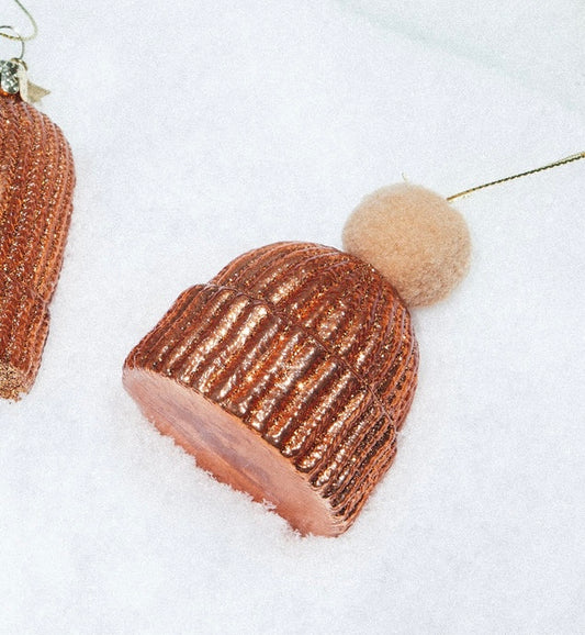 Ornament Glass Powder Brown Opal Snow Hat w/Pompon