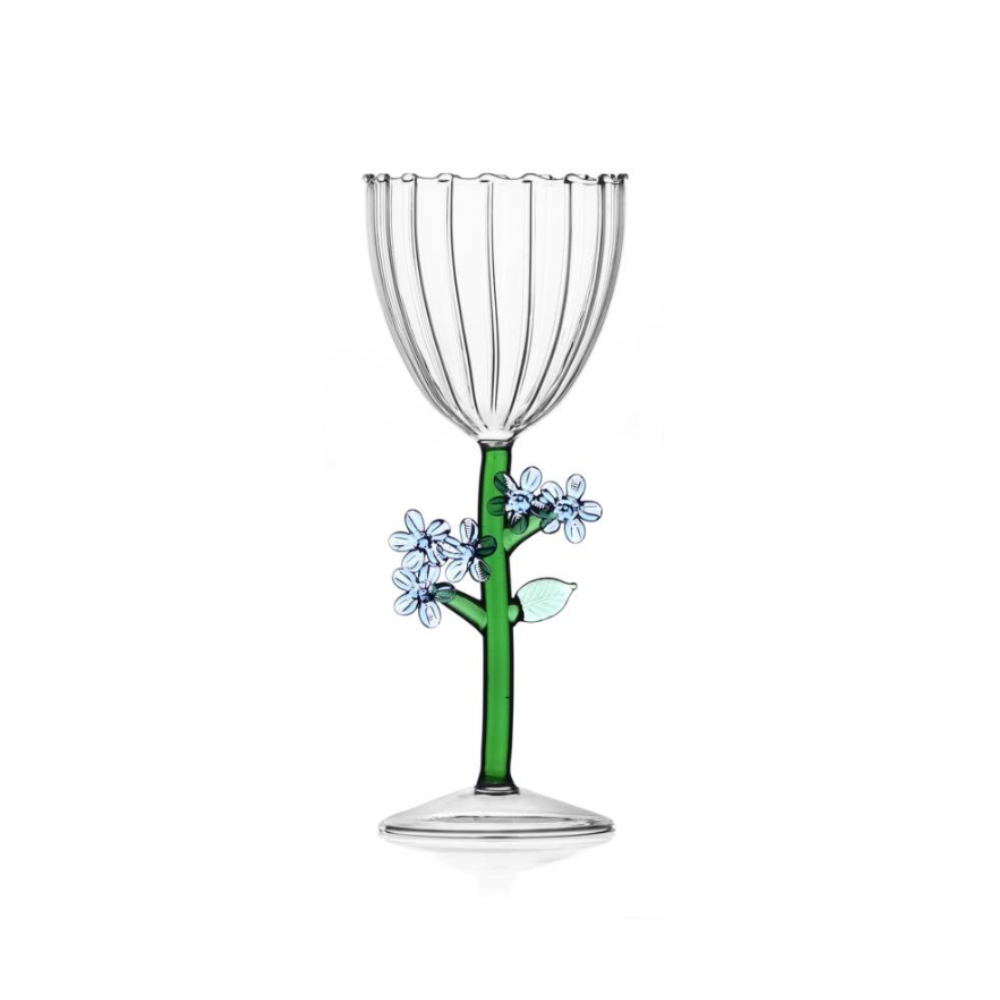 Optical stemmed glass light blue flower