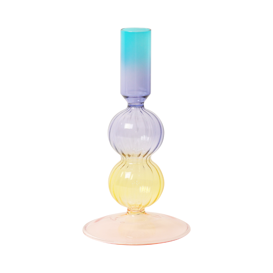 Glas lysestage, pink/gul/lilla/blå