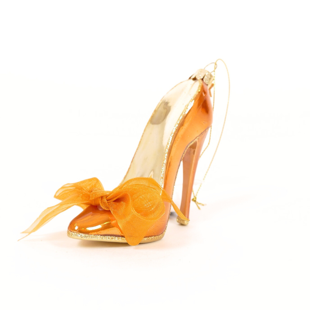 Ornament Glass Copper Orange High Heel Shoe w/Bow