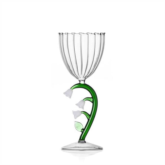 Optical Stemmed Glass White Flower