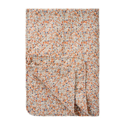 Quilt Tæppe m/Orange og Blå Blomster