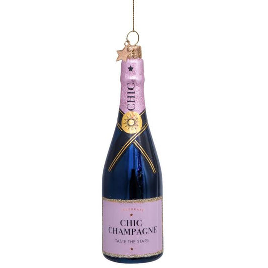 Ornament Glass  Luxury Pink Bottle w/Champagne