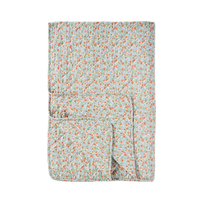 Quilt Tæppe m/Lyseblå og Rust Blomster