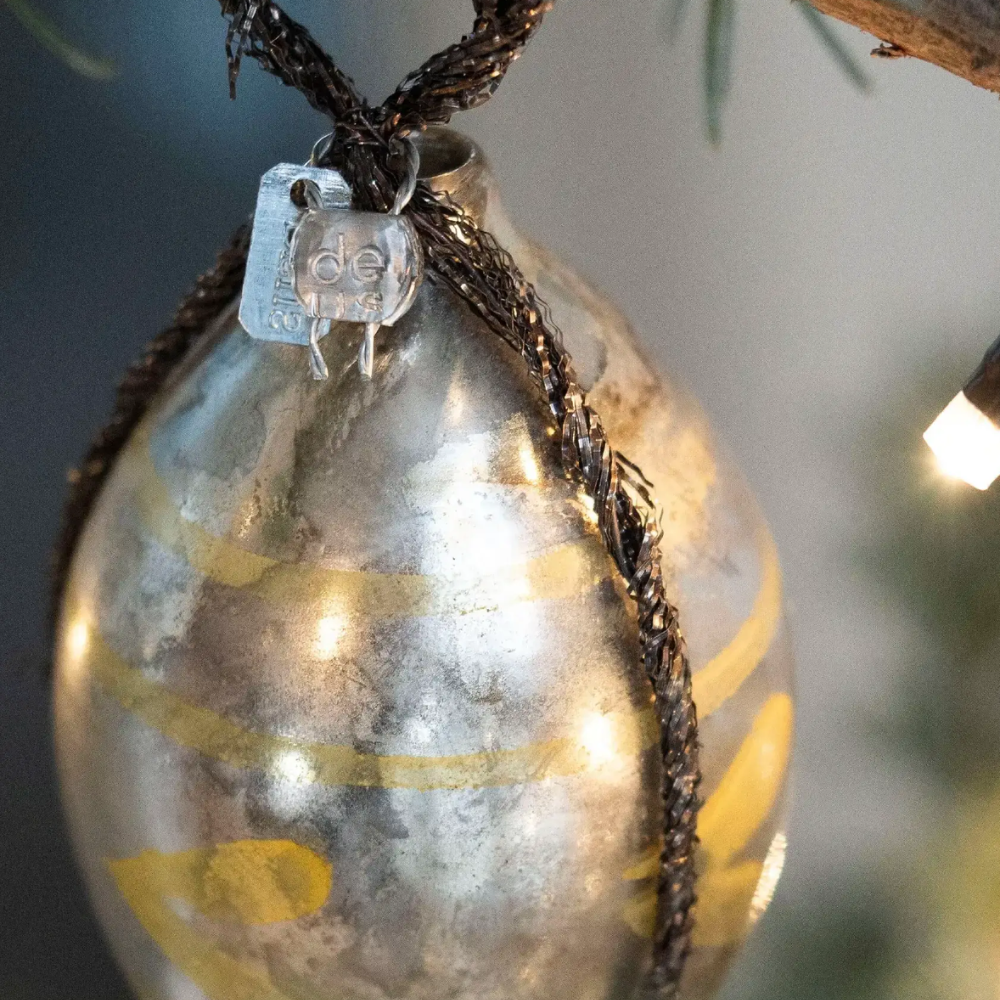 Glass Bauble with Tinsel and Handpainted Decorations