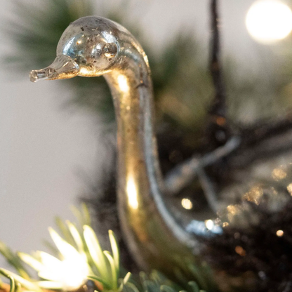 Silvered Glass Bird with Tinsel Decorations