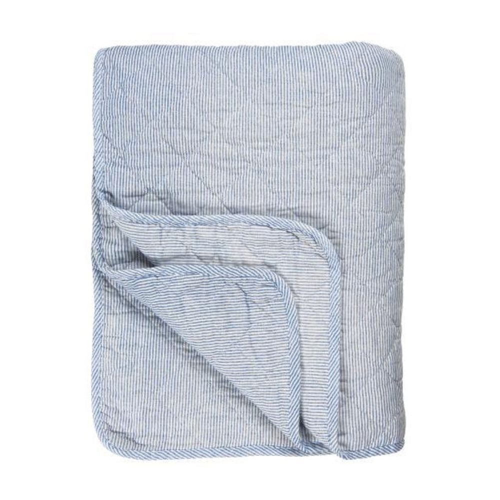 Quilt Tæppe Hvide og Blå Mælkedrengestriber