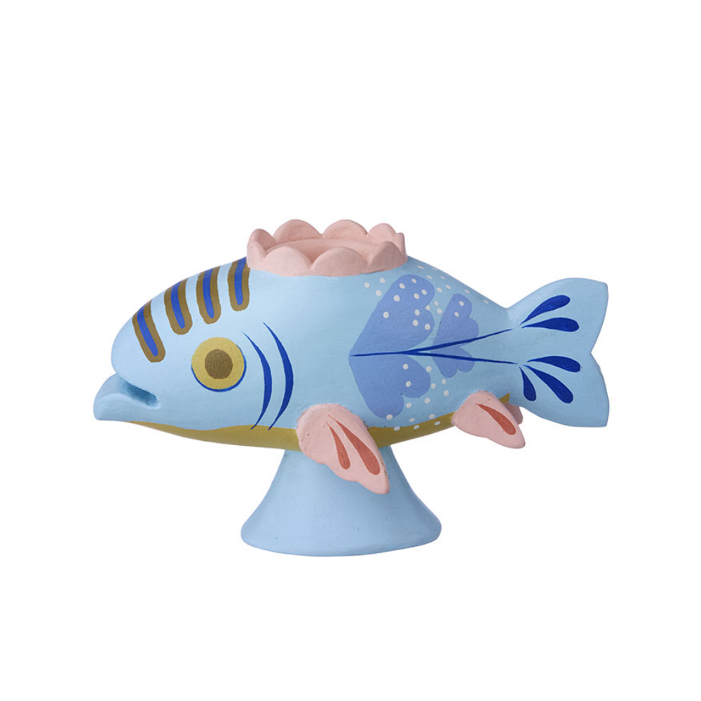 Candle Holder Fish Soft Blue