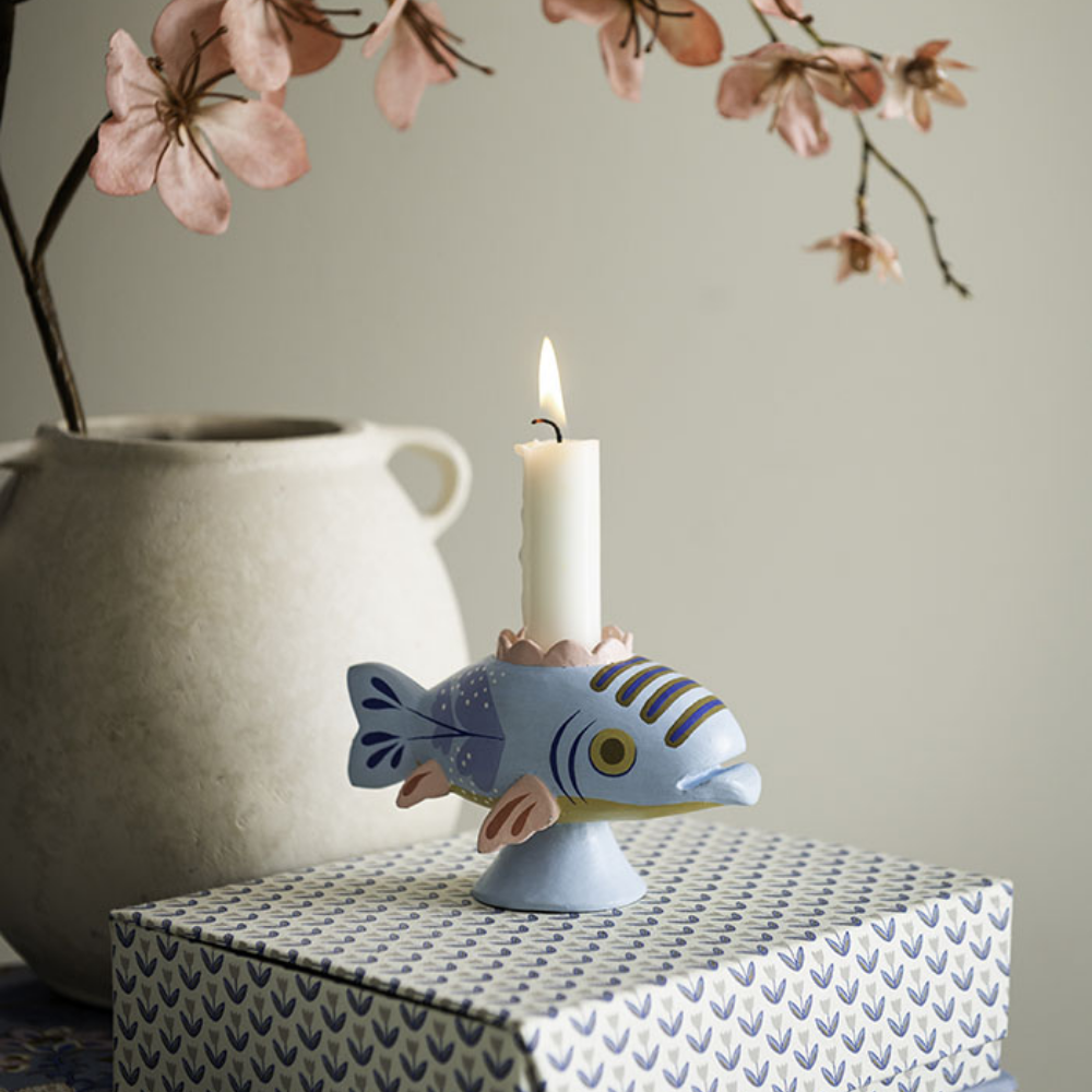 Candle Holder Fish Soft Blue