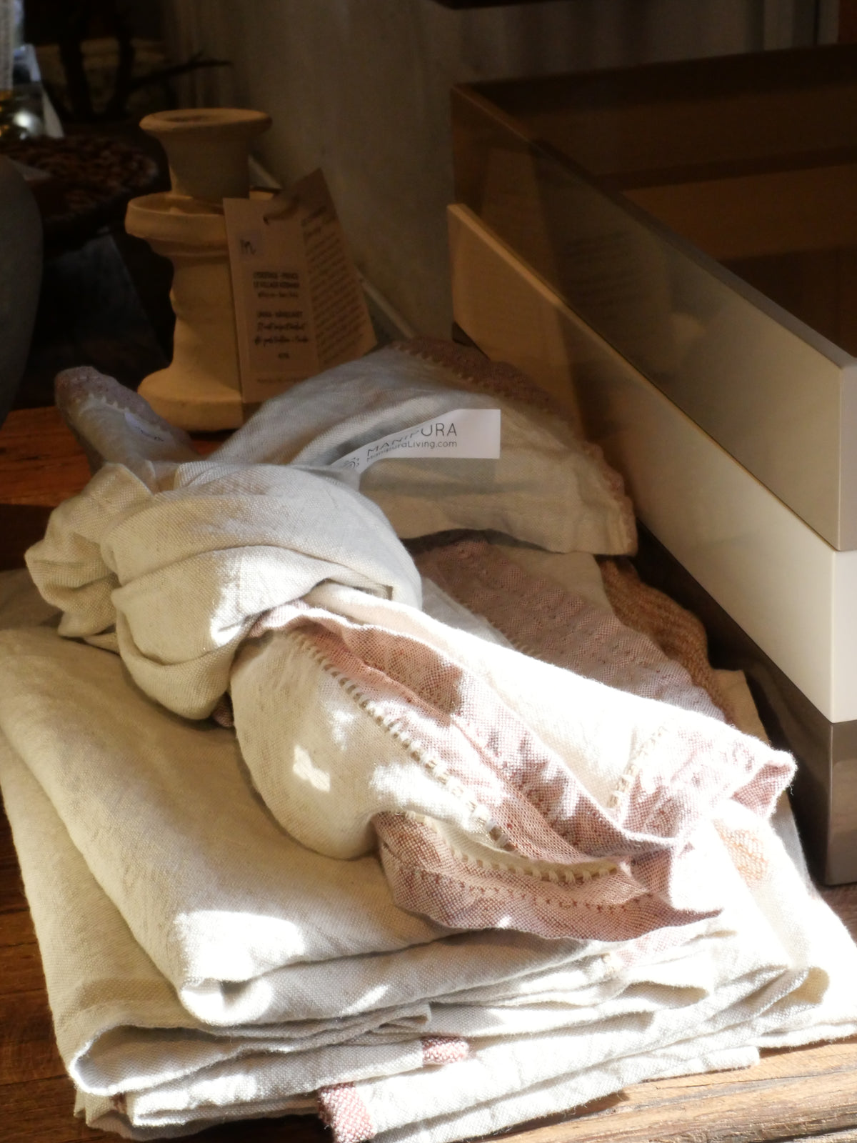 Viskestykke hør/bomuld - Pano largo beige/rosa