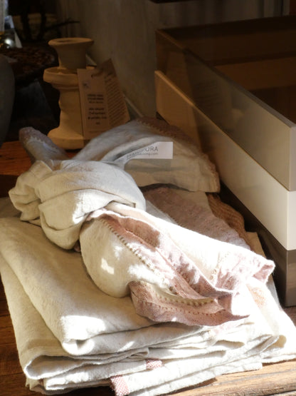 Viskestykke hør/bomuld - Pano largo beige/rosa