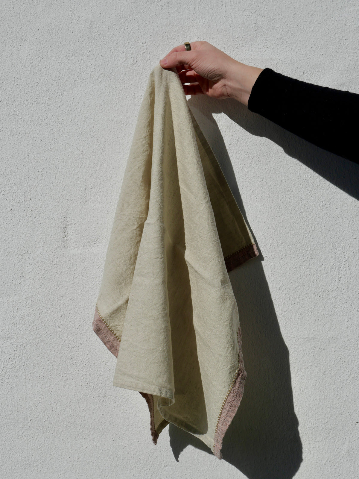 Viskestykke hør/bomuld - Pano largo beige/rosa