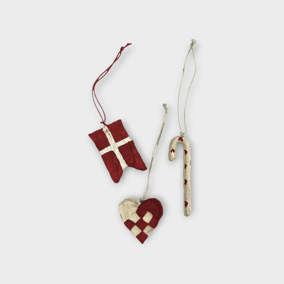 Juleophæng sæt – hjerte, flag & slikstok
