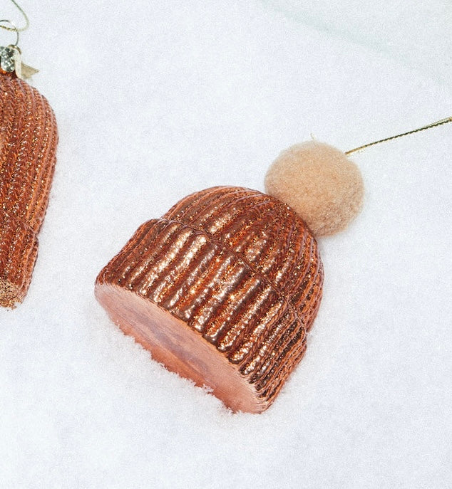 Ornament Glass Powder Brown Opal Snow Hat w/Pompon