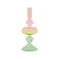 Glas lysestage, grøn/gul/pink