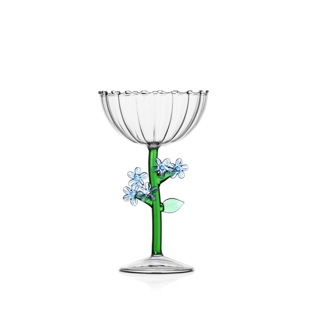 Optical champagne bowl light blue flower