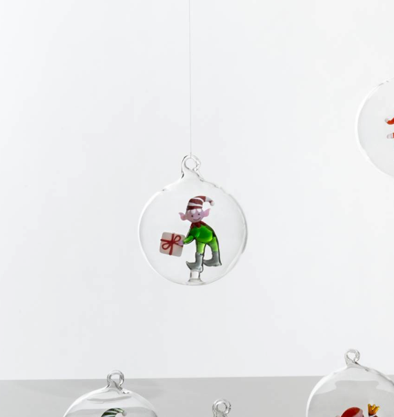 Julekugle Green elf w/gift
