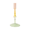 Glas lysestage, grøn/gul/pink