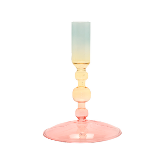 Glas lysestage, pink/gul/turkis