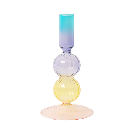 Glas lysestage, pink/gul/lilla/blå